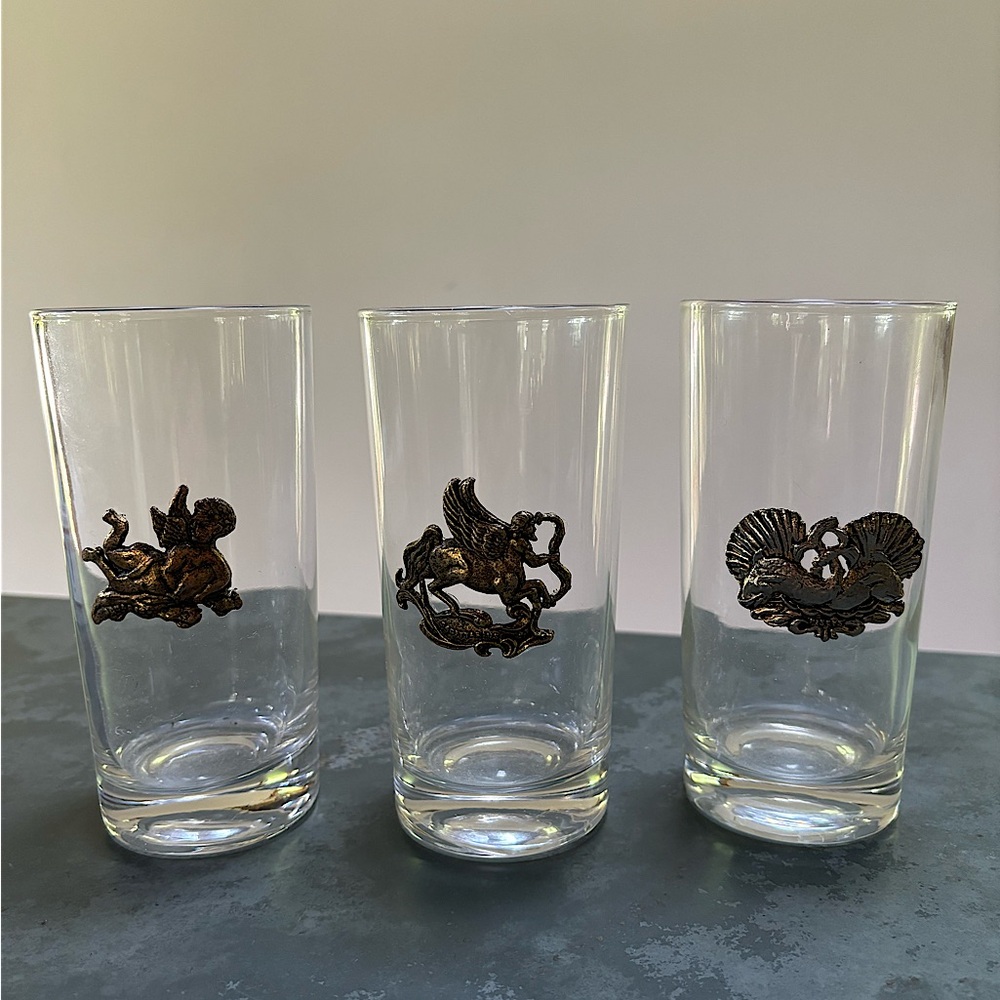 Vintage Mid Century Zodiac Highball Drinking Glasses